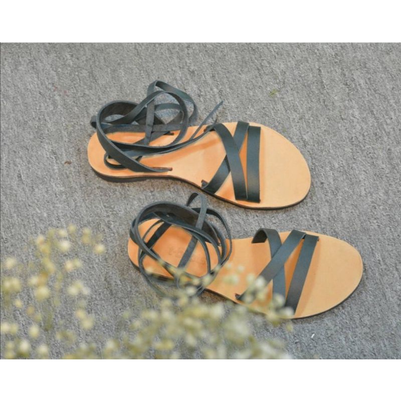 Xăng đan chiến binh - da bò và da cừu - màu xanh lá đậm - gót 1cm