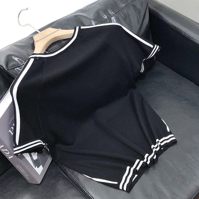 Áo Sweater Dệt Kim Mỏng Tay Ngắn Cổ Tròn Màu Sắc Đơn Giản Thời Trang 2022 Cho Nam