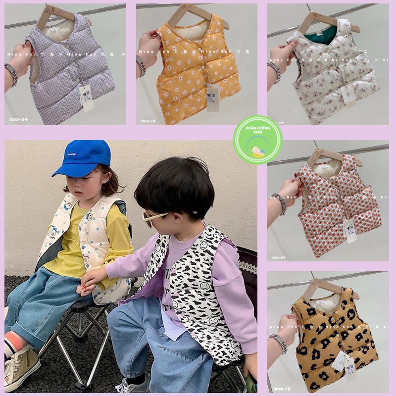 Áo phao ghilê cho bé trai bé gái phong cách Vintage hoạ tiết đáng yêu cho bé mặc đi học đi chơi Xuân Cường Kids