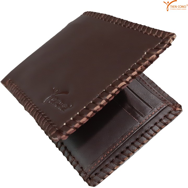 Ví Nam Ngang Da Bò May Viền Chữ U Tien Cong Màu Nâu - TCN1020
