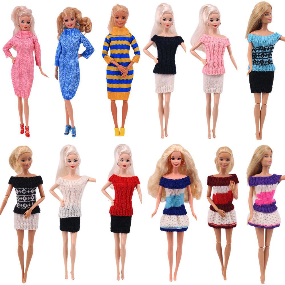 Áo sweater dệt kim mini phối lông nhiều màu sắc thời trang cho búp bê DIY