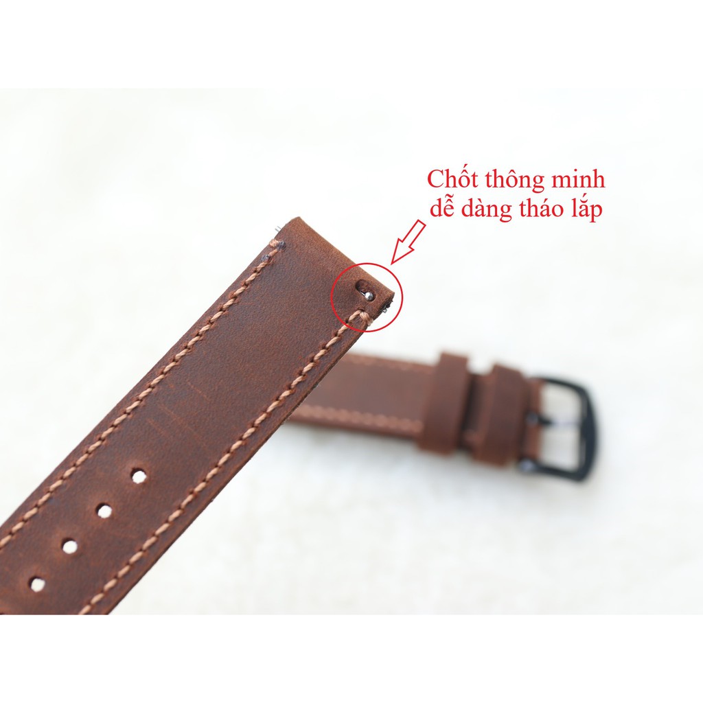 Dây Da Đồng Hồ Da Bò Sáp Vintage Handmade, Dây đeo bằng da cổ điển chốt thông minh thay thế SmartWatch