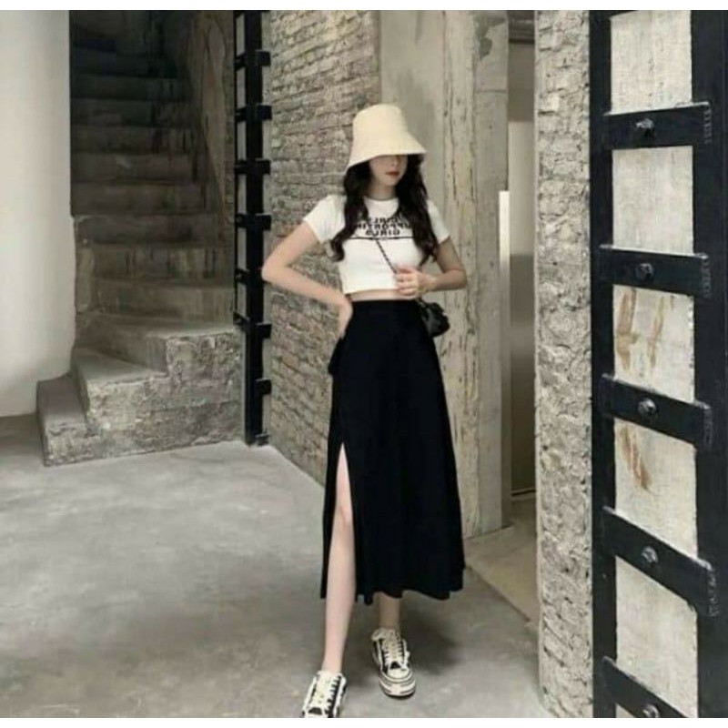CHÂN VÁY MIDI, CHÂN VÁY MIDI XẺ TÀ, CHÂN VÁY MIDI XẺ TÀ( CÓ QUẦN TRONG) _ MOONCLOTHING