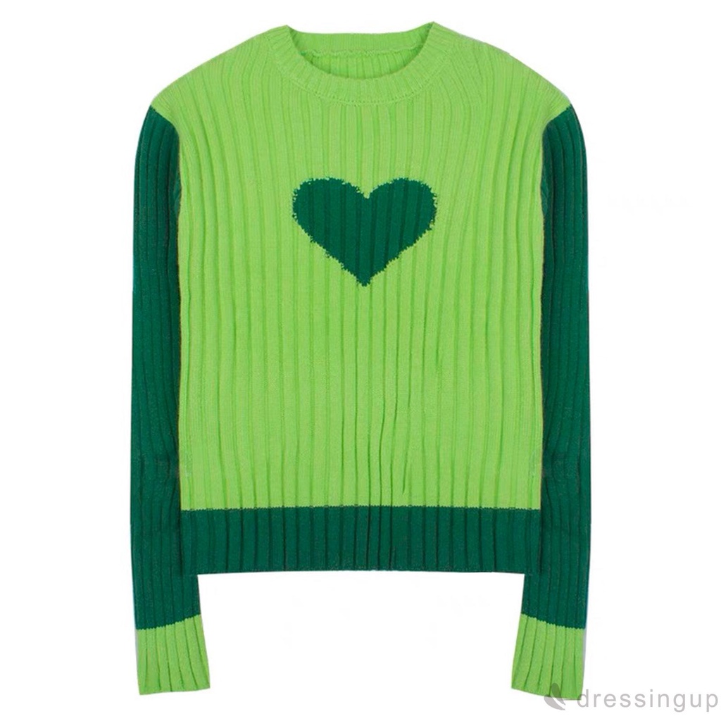 Đầm Sweater Tay Dài Cổ Tròn Dáng Rộng Phối Màu Tương Phản Thời Trang Cho Nữ