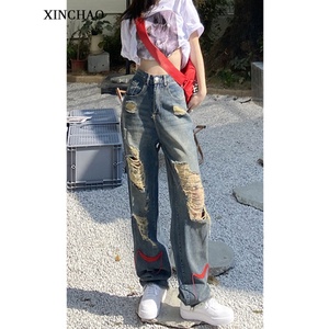 Quần Jeans Nữ Lưng Cao Thêu Hoa Cá Tính