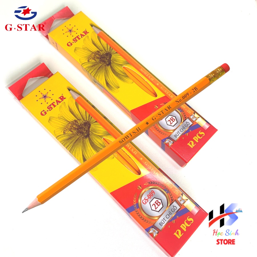 Hộp 12 cây bút chì đen thân gỗ GSTAR GS009 ( 2B - 3B - 4B - 5B - 6B )