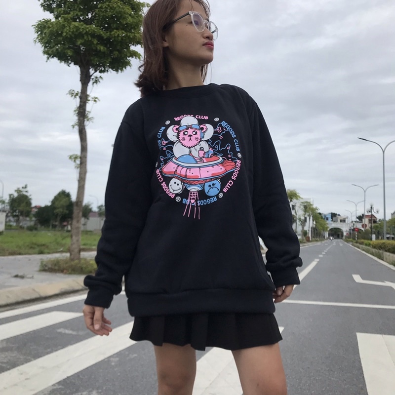 Áo Sweater nam nữ fom rộng unisex chất nỉ bông in hình đĩa bay oversize đến 68kg mặc vừa phong cách Hàn Quốc AT 1122