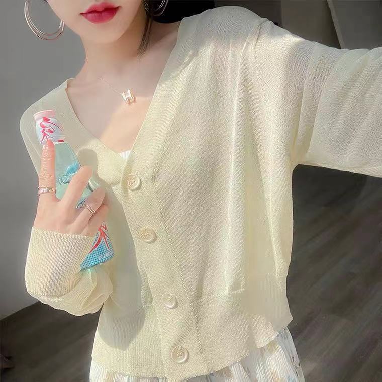 Áo Khoác cardigan Dệt Kim Cổ Chữ V Chống Nắng Thời Trang Mùa Hè Dành Cho Nữ