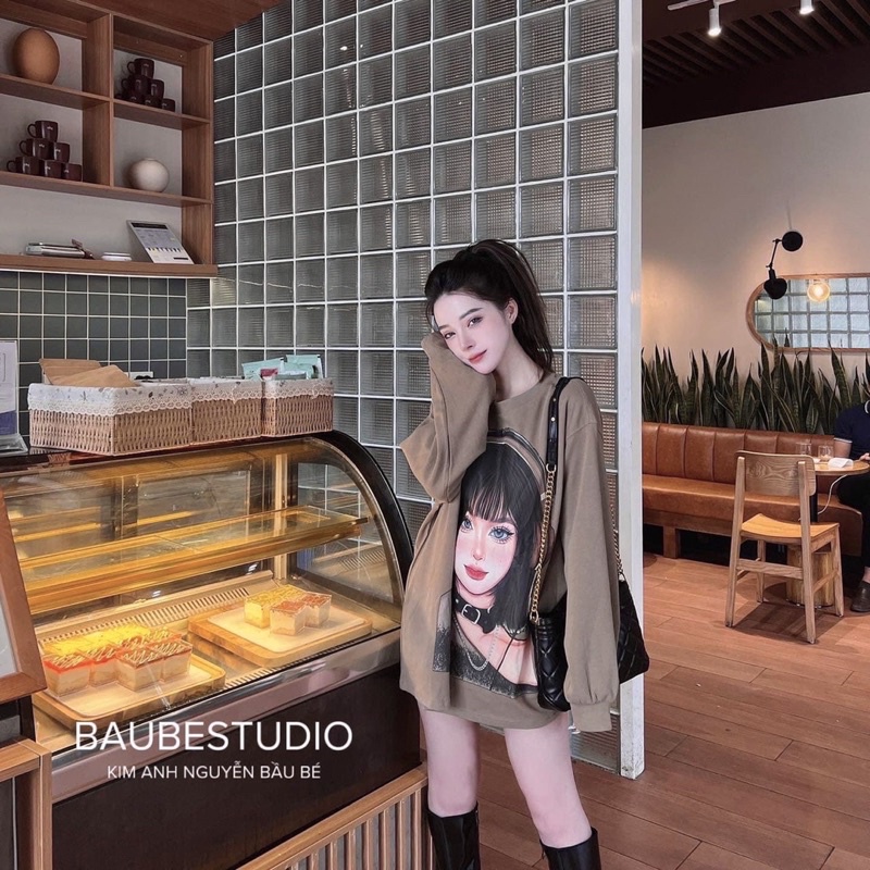 ANU201 - ÁO THUN NỮ DÀI TAY CÔ GÁI NGHE NHẠC