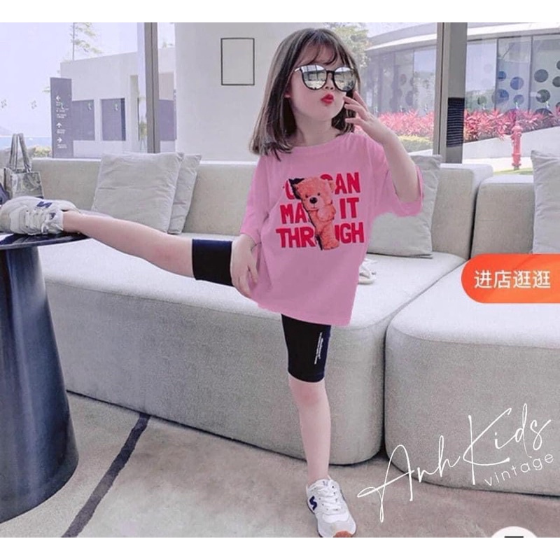 Set đùi bé gái 2 áo phông gấu kèm 1 legging đùi