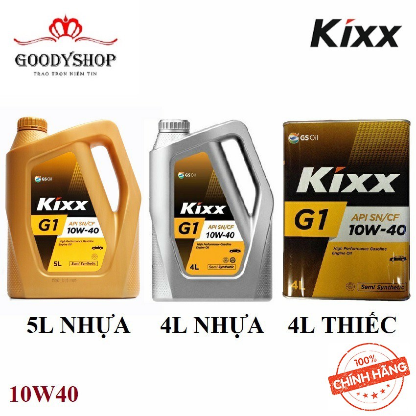 Dầu nhớt động cơ xăng cao cấp bán tổng hợp Kixx G1 10W-40 thùng nhựa 5 lít