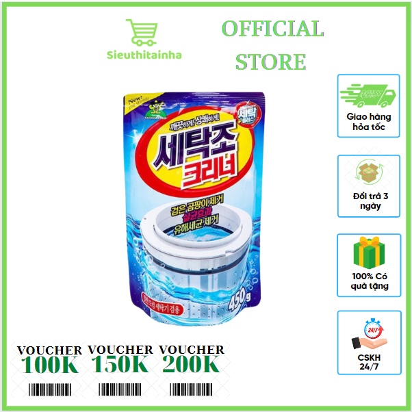 Bột tẩy lồng máy giặt Hàn Quốc 450gr dùng cho cả máy giặt lồng đứng và lồng ngang - vệ sinh máy giặt GD38