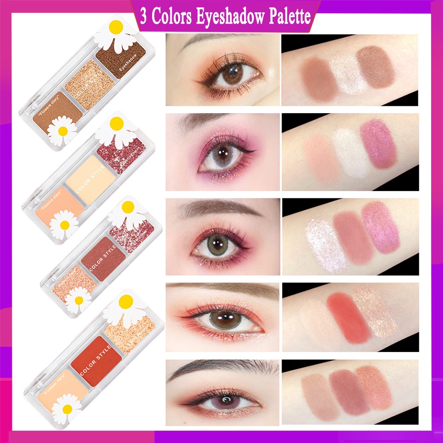 Bảng Phấn Mắt 3 Màu Lì Và Ánh Ngọc Trai Kết Hợp Trang Điểm Kháng Nước Và Lâu Trôi