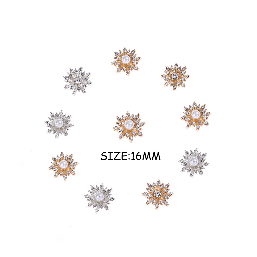 Bộ 10 nút hình hoa tuyết đính đá/ngọc trai 16mm chất lượng dành cho trang trí quần áo