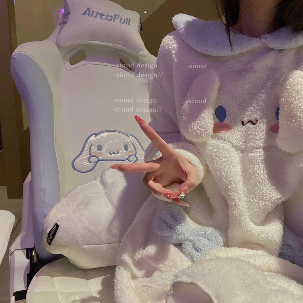 Đầm ngủ vải lông cừu san hô phong cách nhân vật hoạt hình Cinnamoroll thời trang thu đông Hàn Quốc dễ thương cho nữ