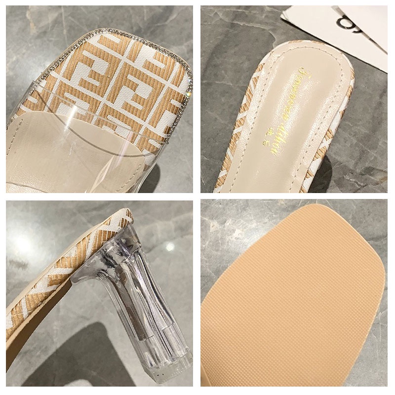 Big Size 35-42 Giày Sandal cao gót nữ 7 phân quai trong suốt thời trang cho