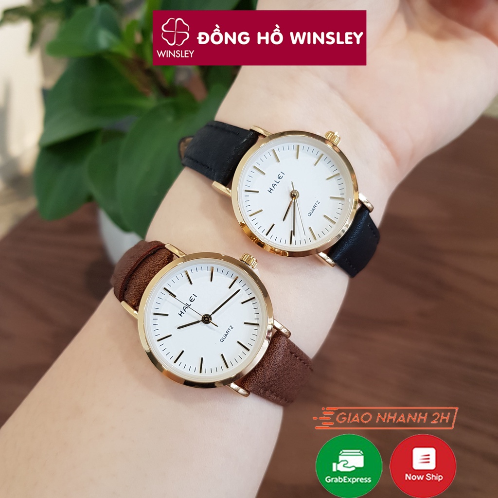 Đồng hồ nam Halei dây da nâu mặt số vạch chính hãng Tony Watch 68 có video thật