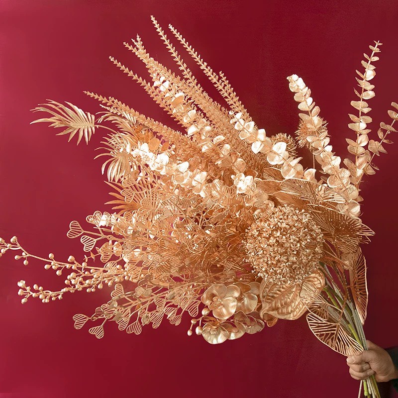 Cành Lá Táo Vàng, Cành Lá Tim Đuôi Công Vàng Decor Trang Trí