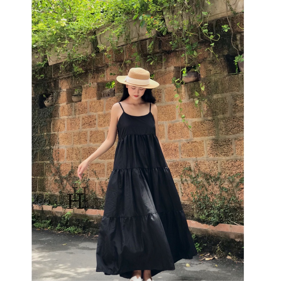 Đầm babydoll hai dây dáng dài màu trắng &amp; đen HDC90 Hỉn Hỉn Store