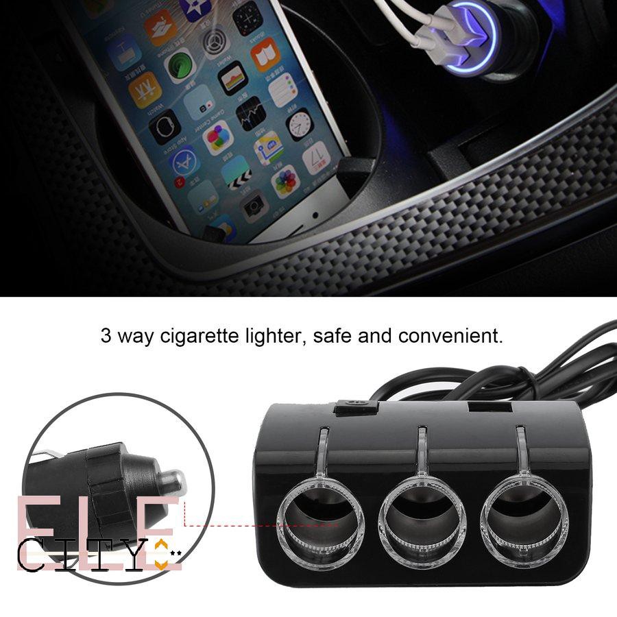 Ele】⚡⚡3 In 1 Dual USB 60W Car Charger With 3 Way Multi Socket Car Cigarette Lighter