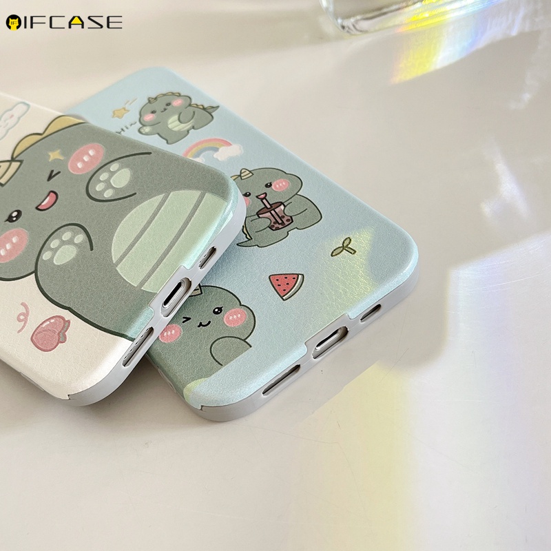 Ốp Điện Thoại Da Mềm Họa Tiết Khủng Long Đơn Giản Cho iPhone 13 12 11 Pro Max XS Max XR X 7 8 Plus