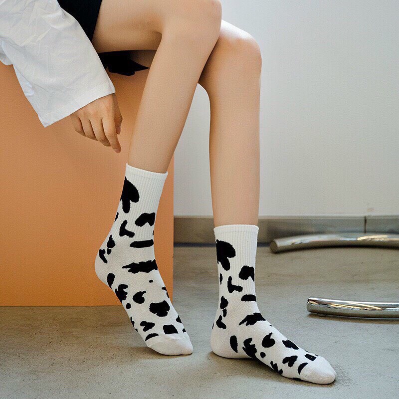 Tất Cổ Cao - Vớ Cổ Cao Nữ Họa Tiết Bò Sữa Dễ Thương Vải Cotton Thời Trang Hàn Quốc SENORITA