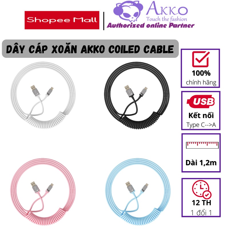 Dây cáp xoắn AKKO Coiled Cable (Black / White / Pink / Blue)