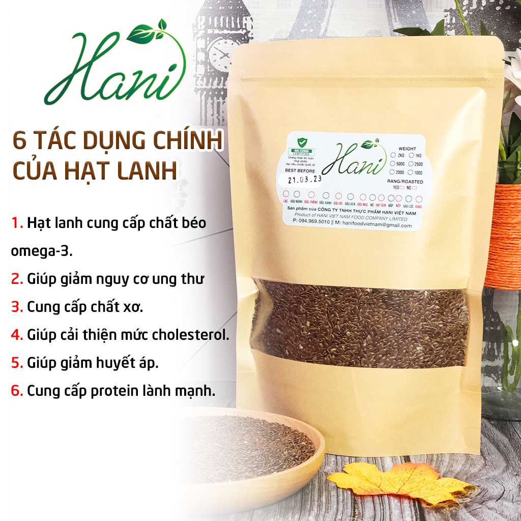 1Kg Hạt Lanh Nâu Canada/Argentina Hữu Cơ Không Biến Đổi Gen Giàu Vitamin Chất Xơ Dinh Dưỡng Cho Bé và Mẹ Bầu  Hani Food