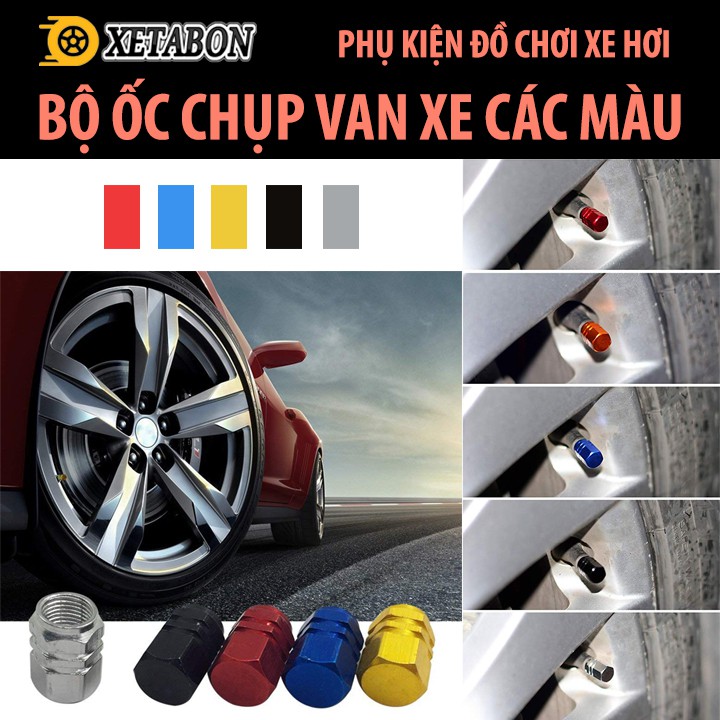 Nắp chụp đầu van bơm - Bộ 4 nắp chụp màu sắc bảo vệ đầu van bơm lốp bánh xe ôtô