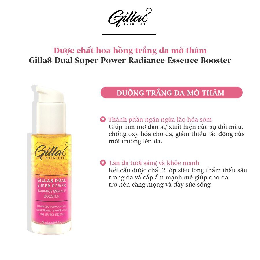 TINH CHẤT HOA HỒNG GILLA8 DUAL SUPER POWER RADIANCE BOOSTER 50ML