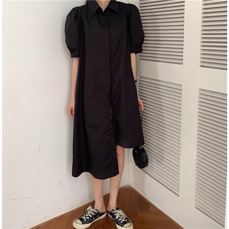 Đầm XIAOZHAINV tay phồng thiết kế lệch tà phong cách Ulzzang Hàn Quốc cho nữ có 3 màu tùy chọn | BigBuy360 - bigbuy360.vn