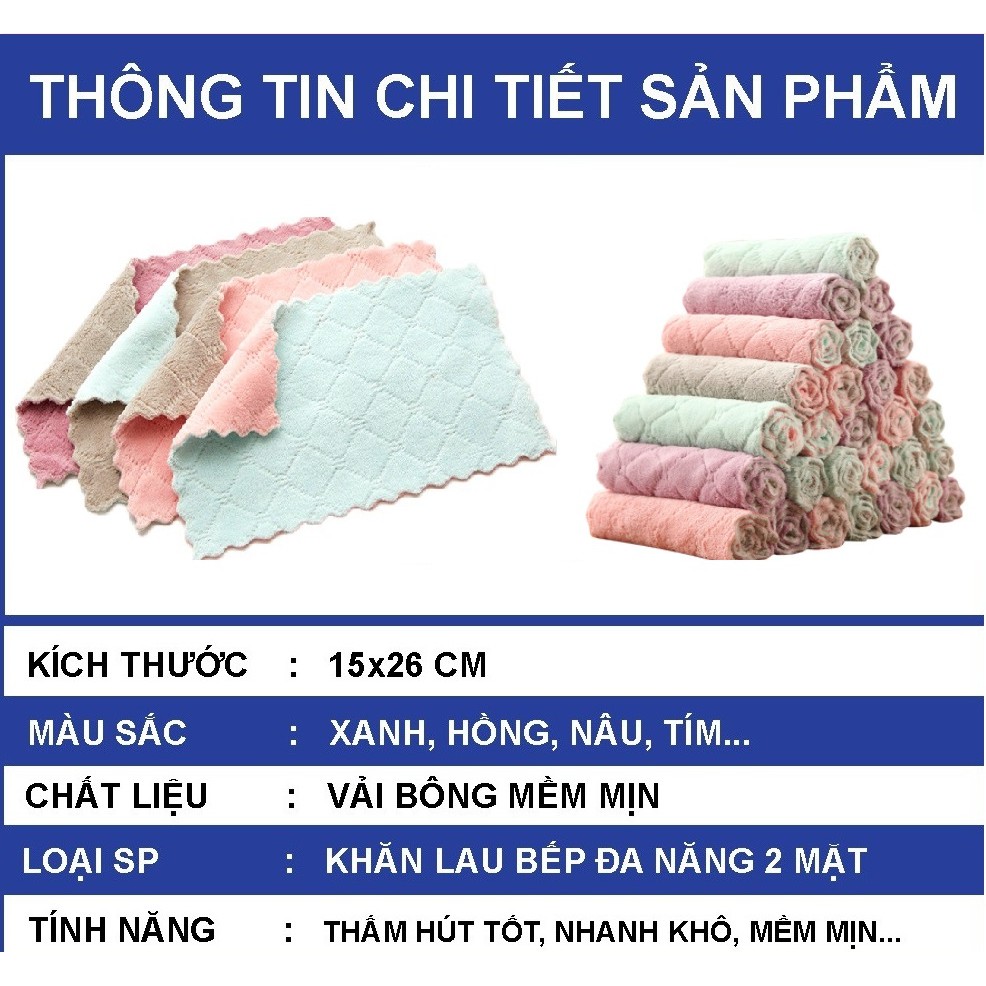 Combo 10 Khăn Lau Bếp Đa Năng, Mềm Mại, Siêu Thấm Hút, Chống Dính Dầu Mỡ, Nhanh Khô