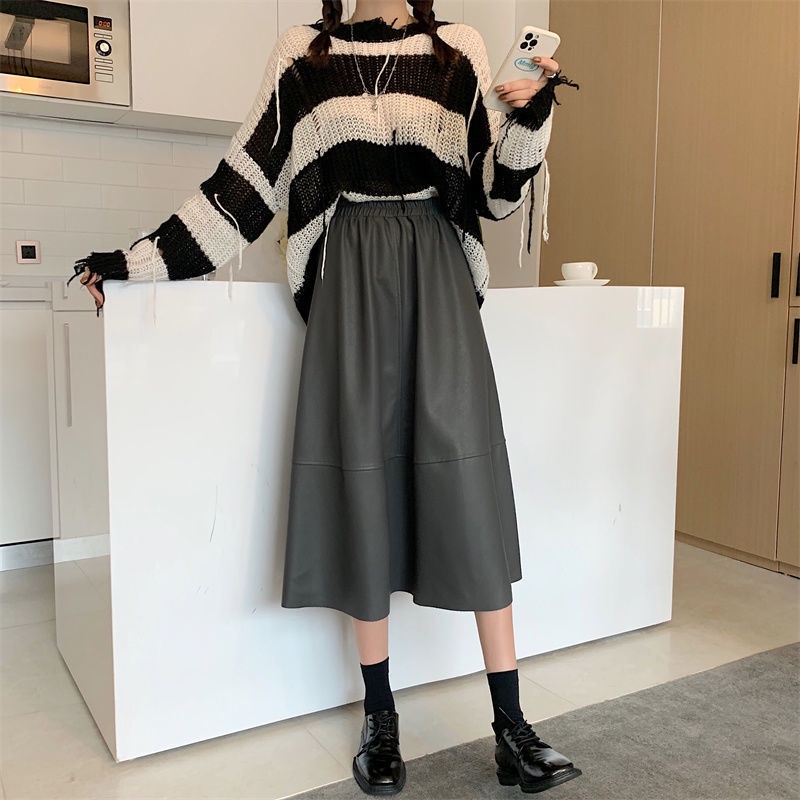 Chân Váy Chữ a Lưng Cao Bằng Da Thời Trang