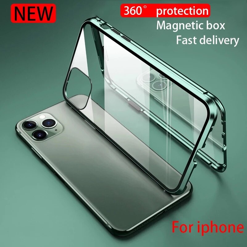 Ốp điện thoại kim loại từ tính bảo vệ 360 độ cho Iphone 12 11 Pro Max X Xs Max 6 6s 7 8 Se 2020