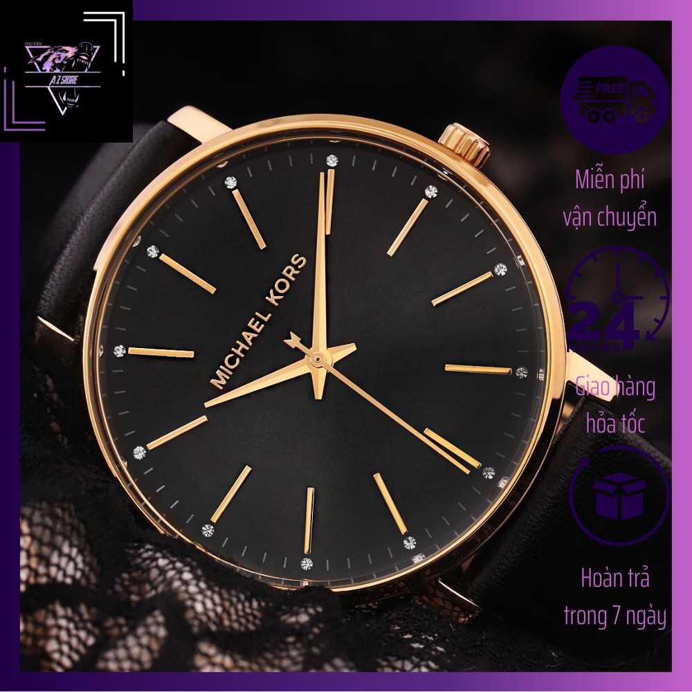 Đồng hồ nữ michael kors pyper mk2747 dây da màu đen , vỏ vàng , size 38mm