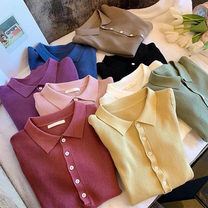 Áo len Polo thun tăm phong cách Hàn Quốc