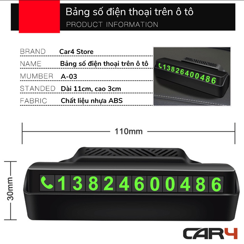 Bảng số điện thoại trên ô tô có giá đỡ điện thoại Car4 - (KM Khai Trương)
