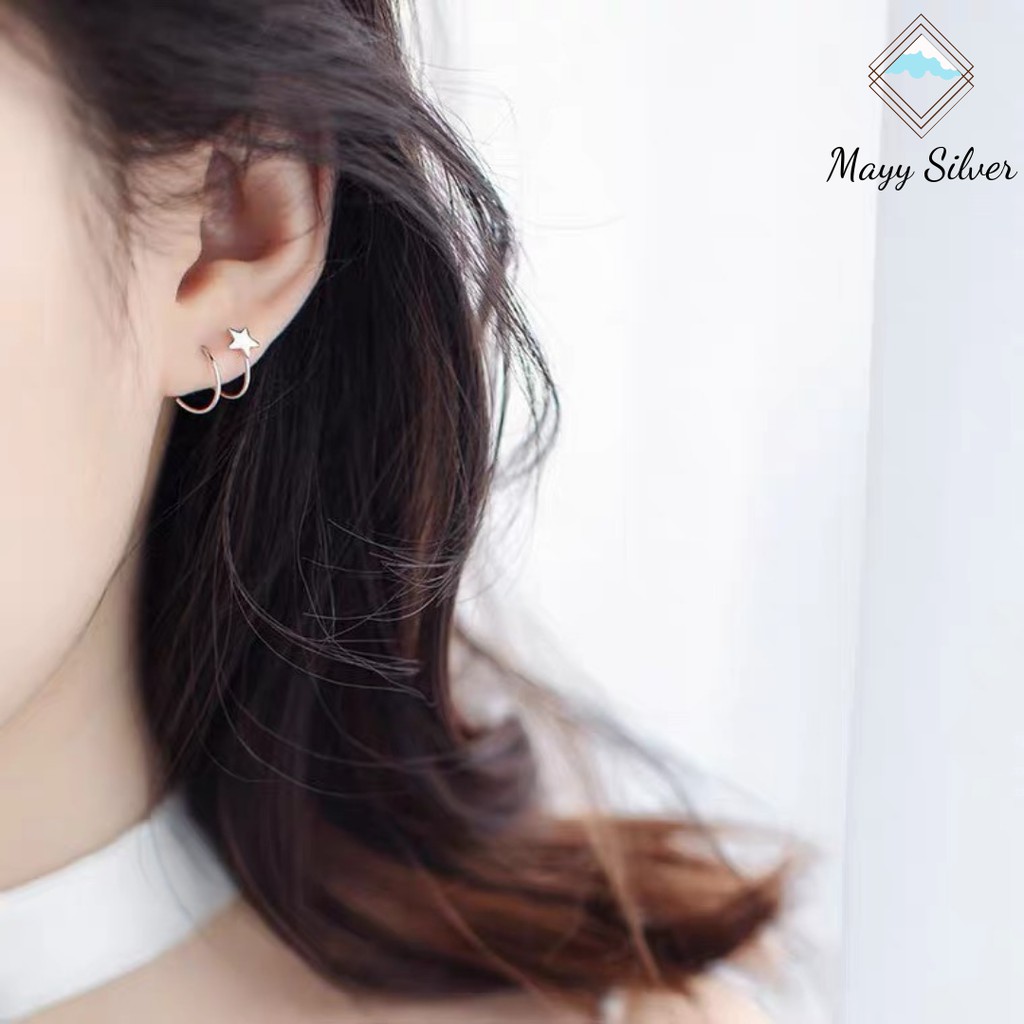 Bông tai bạc nữ Mayy Silver, khuyên tai bạc xoắn có đính sao cá tính - Star