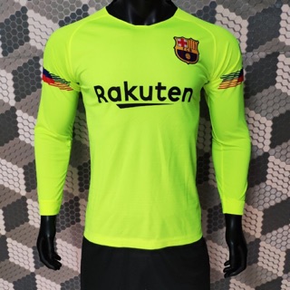 Bộ bóng đá tay dài barcelona 2019 xanh chuối