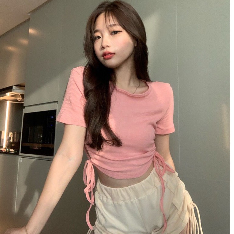 Áo thun croptop dây rút