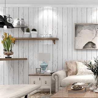 Giấy dán tường giả gỗ trắng phong cách châu Âu [GIẤY DÁN KEO + TẶNG KÈM KEO]