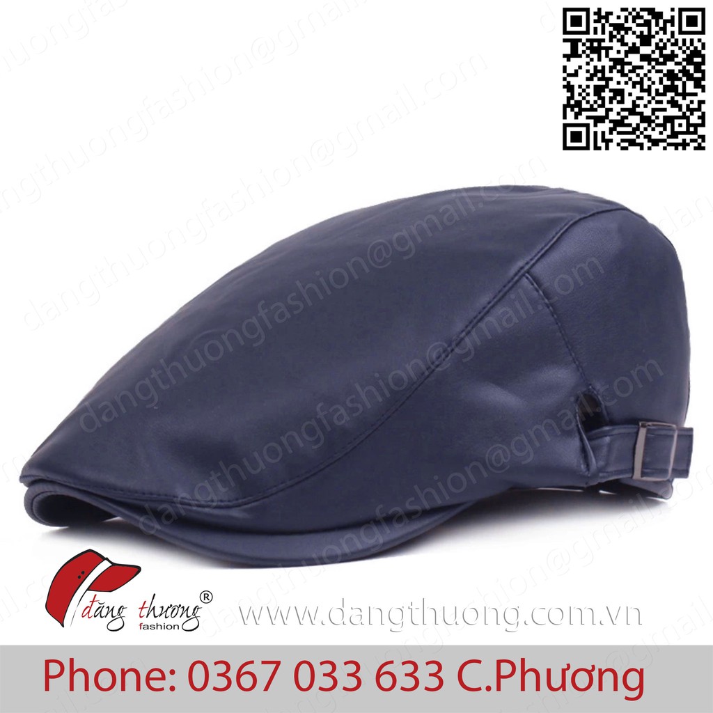 Mũ nón nồi nam bere beret flat cap da Pu nhiều màu