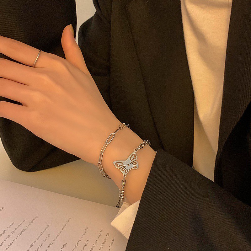 Vòng Đeo Tay Hai Lớp Hình Bướm 191145Vòng Tay Cảm Giác Phong Cách Hàn Quốc Cá Tính