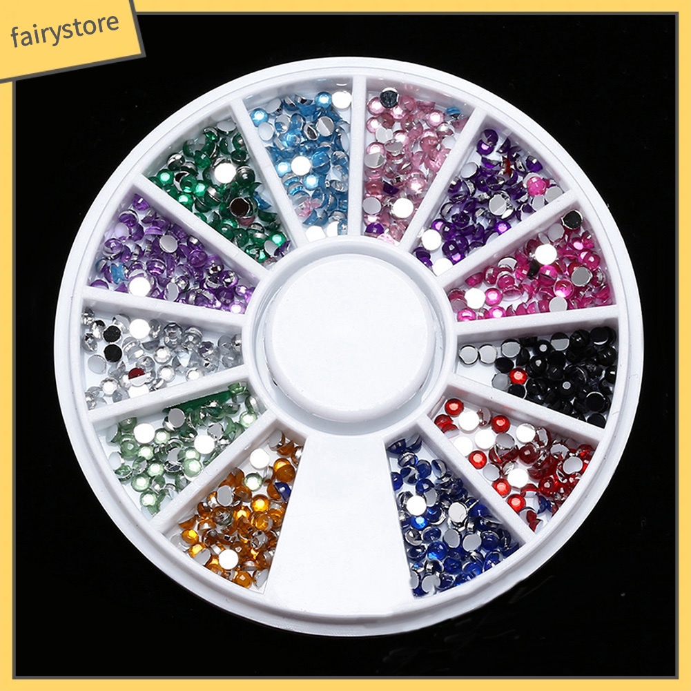 Hộp đá trang trí móng tay hình tròn 12 màu 500 hạt