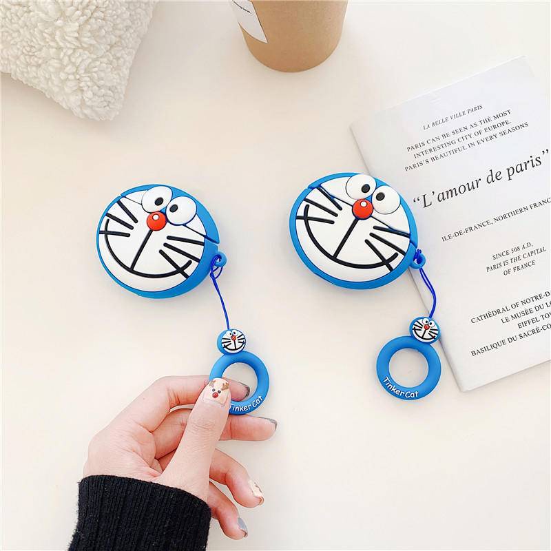 Vỏ Bảo Vệ Hộp Sạc Tai Nghe Airpods Pro 1 2 Bằng Silicon Mềm Hình Mèo Máy Doraemon 3D Dễ Thương