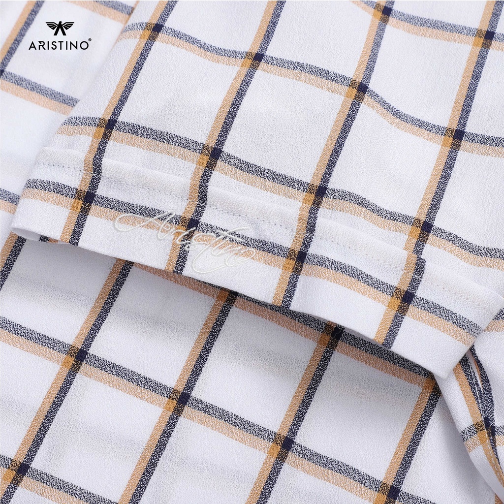 [MẪU MỚI] Áo sơ mi nam ngắn tay ARISTINO phom Slim fit, màu trắng kẻ caro nâu trẻ trung, nổi bật - ASS388S2