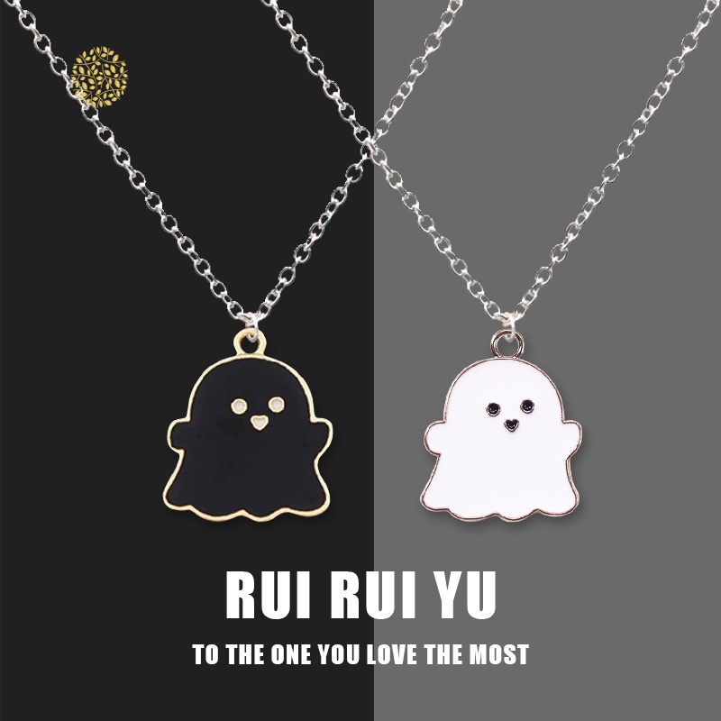 Dây chuyền hợp kim mặt hình con ma hoạt hình màu trắng đen dễ thương dành cho cặp đôi YKD
