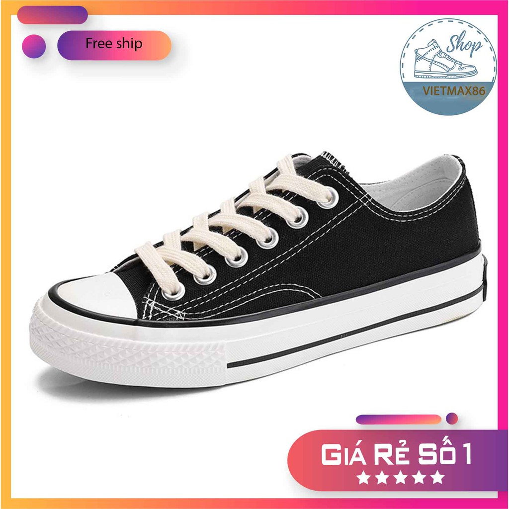 Giày thể thao sneaker cv classic đen cổ thấp full box, giày thể thao bata học sinh vải canvas đế bằng / vietmax86