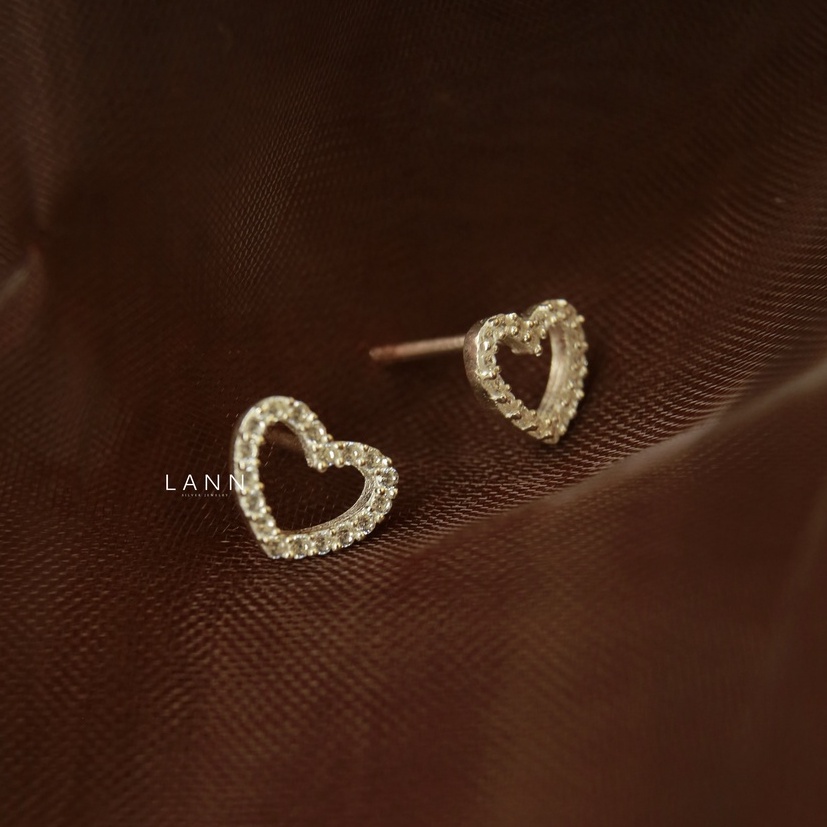 Khuyên tim line đá BẠC S925 LANN E305