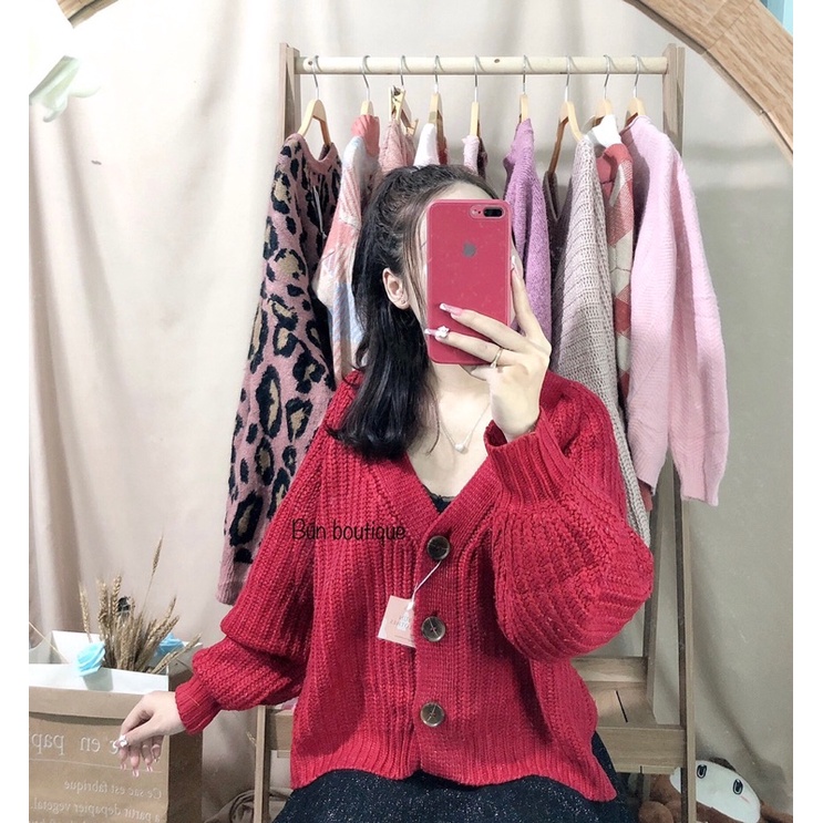 Áo len cardigan khoác mùa thu đông màu đỏ siêu xinh | BigBuy360 - bigbuy360.vn